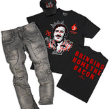 Bring It Home Black Tee, Grey Denim Jeans and Hat Combo