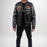 Honor & Glory Bomber Jacket, Death Before Dishonor Tee, Denim Jeans, and Trucker Hat Combo