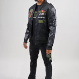 Honor & Glory Bomber Jacket, Honor & Glory Tee, Denim Jeans, and Trucker Hat Combo