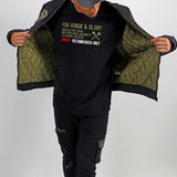 Honor & Glory Bomber Jacket, Death Before Dishonor Tee, Denim Jeans, and Trucker Hat Combo