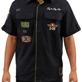 Honor & Glory Button Up Shirt, Distressed Tee, Denim Jean and Skully Cap Combo