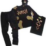 Freddy Patchwork Crewneck Sweater, Cement Jeans and Trucker Hat Combo