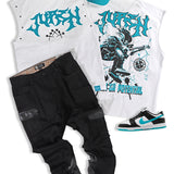 Unleash Your Potential Muscle Tee, Denim Jeans and Trucker Hat Combo