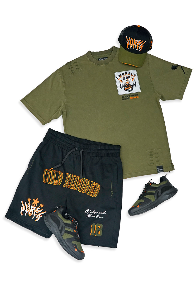 Embrace The Unknown T-Shirt, Shorts, Trucker Hat and Sneakers Combo