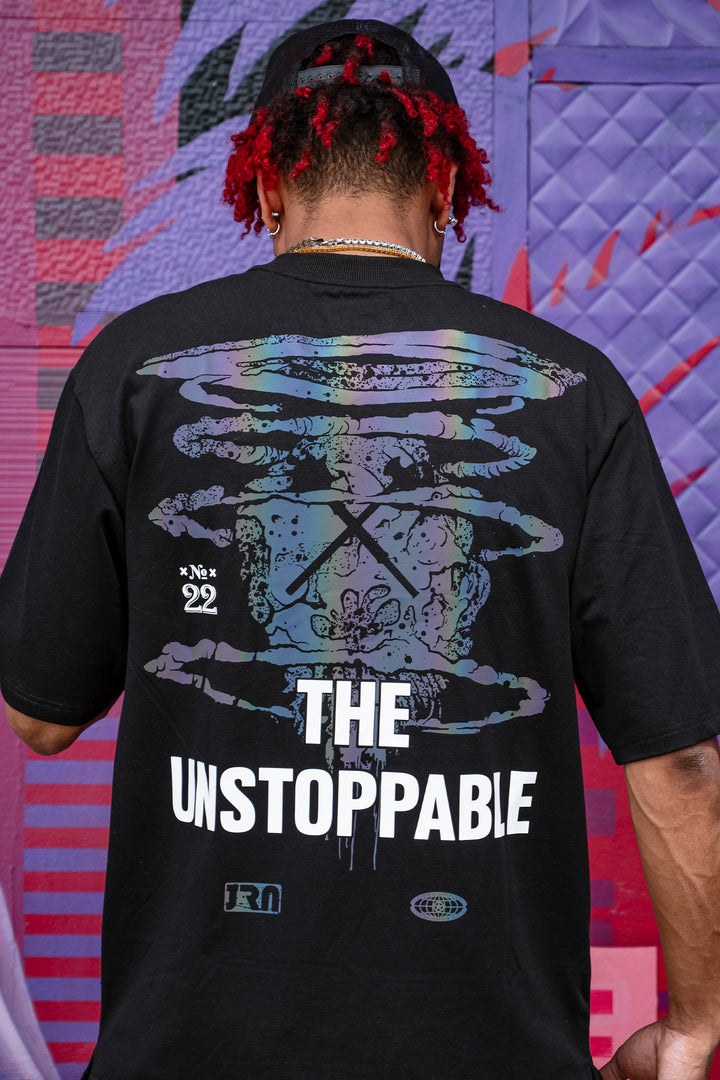 UNSTOPPABLE HOLOGRAPHIC BLACK TEE