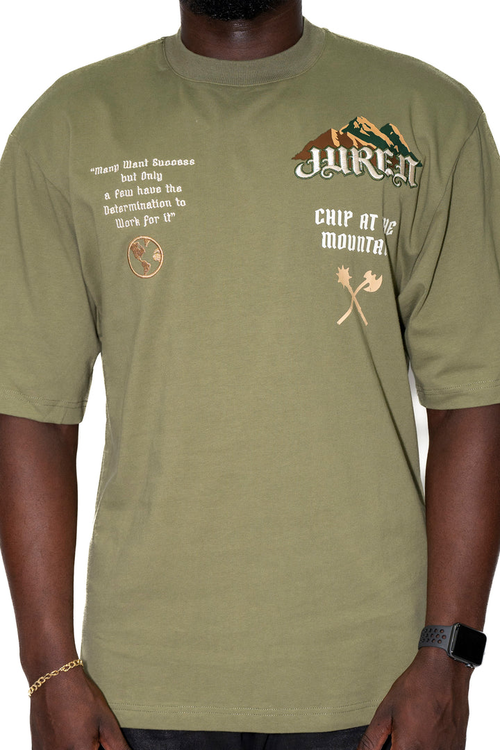 CHIP AT THE MOUNTAIN VINTAGE OLIVE TEE