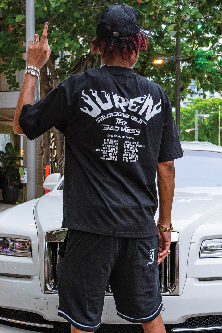 JUREN BLOCKING OUT THE BAD VIBES BLACK TEE