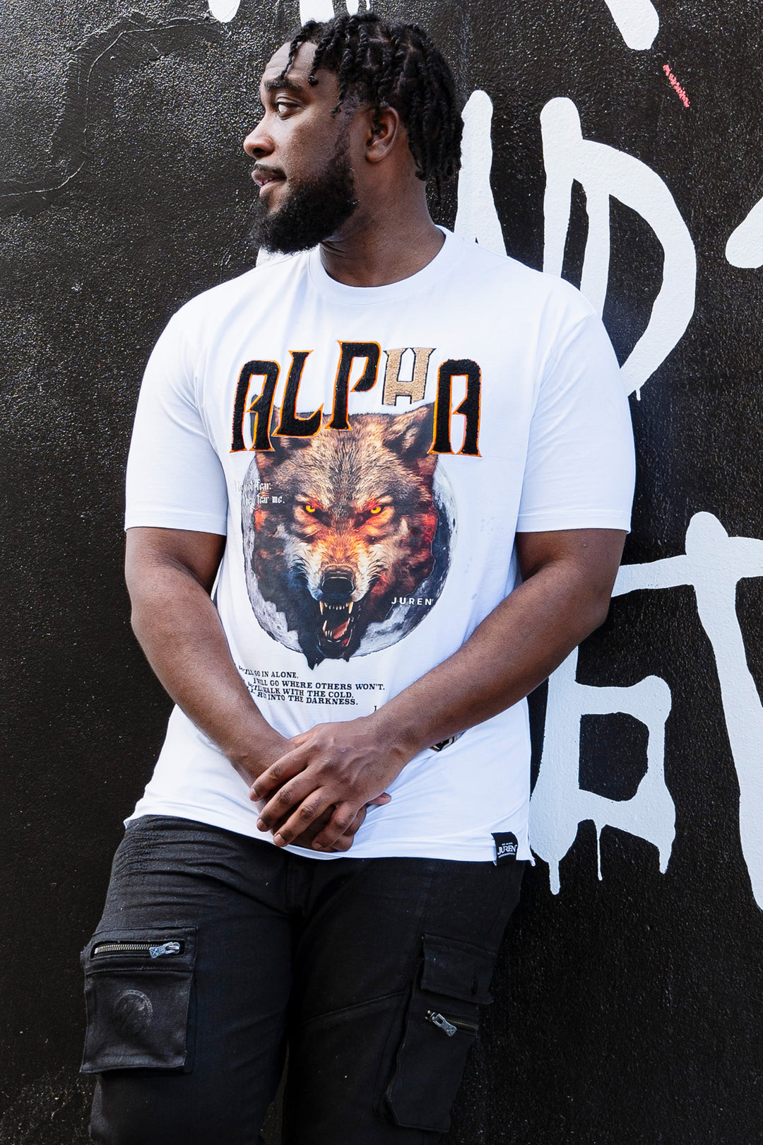 ALPHA WOLF CHENILLE WHITE TEE