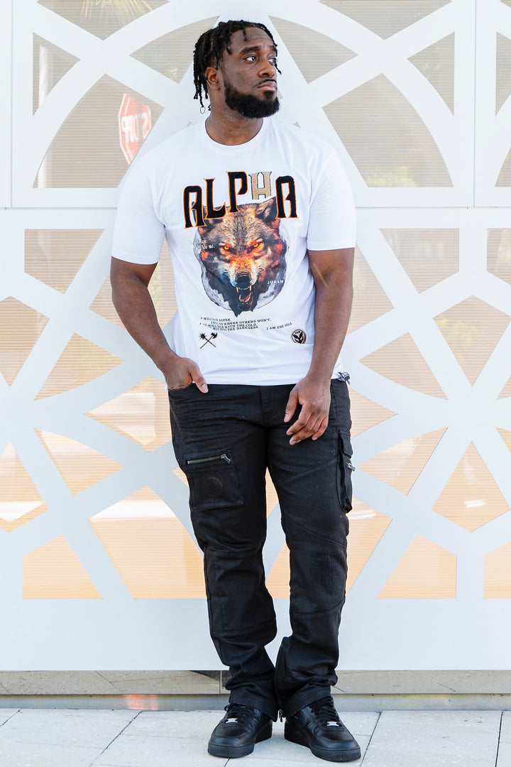 ALPHA WOLF CHENILLE WHITE TEE