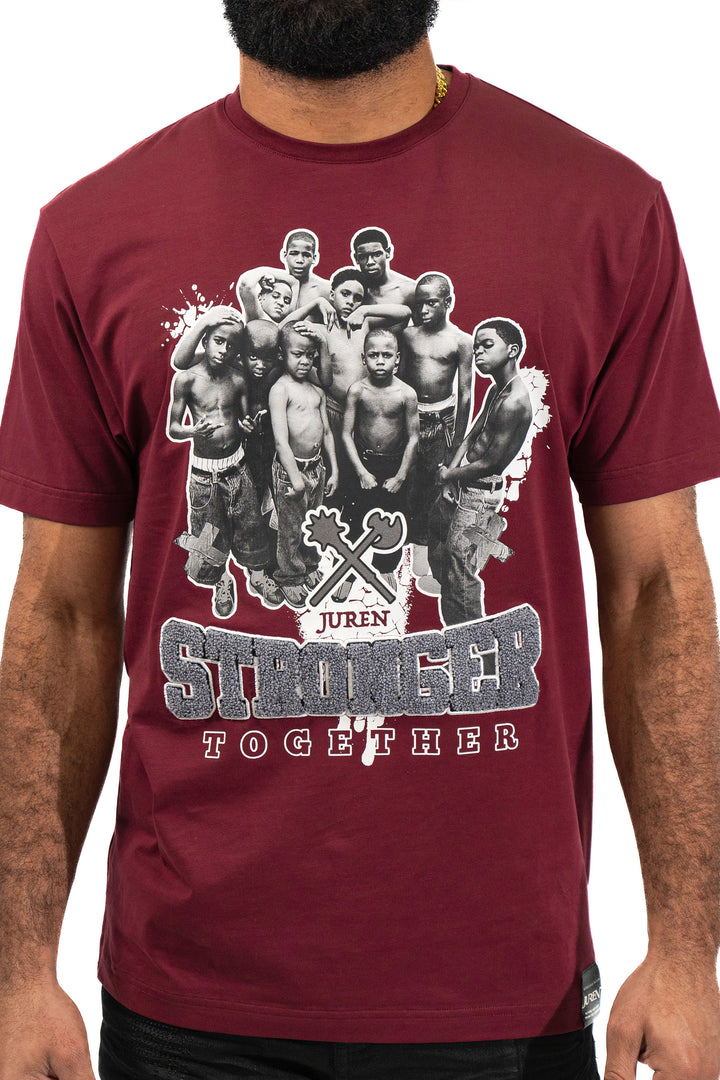 STRONGER TOGETHER EMBROIDERED BURGUNDY TEE