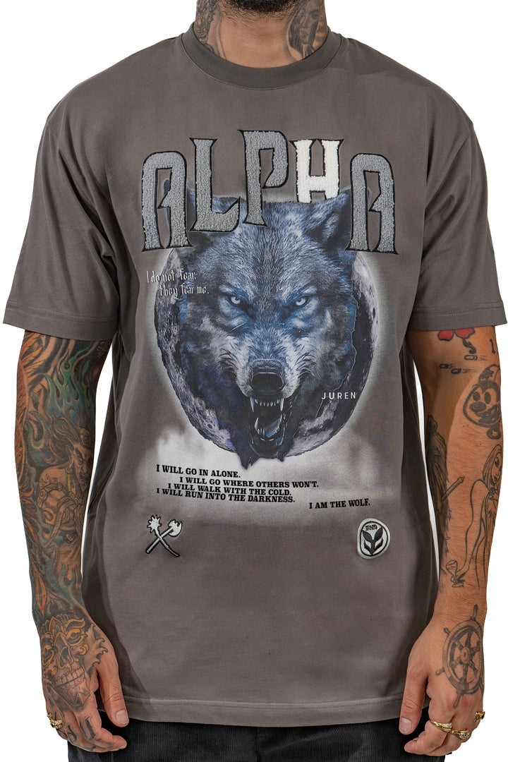 ALPHA WOLF CHENILLE GREY TEE