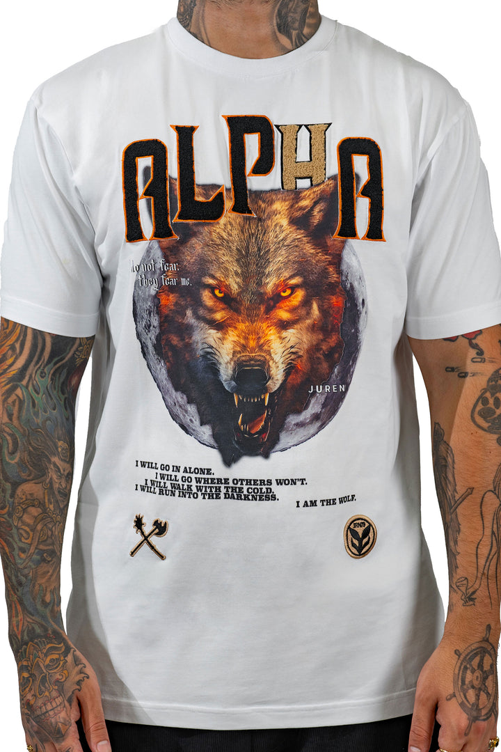 ALPHA WOLF CHENILLE WHITE TEE