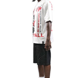 Risk It All White Shirt, Black Denim Shorts and Black/Red Trucker Hats Combo
