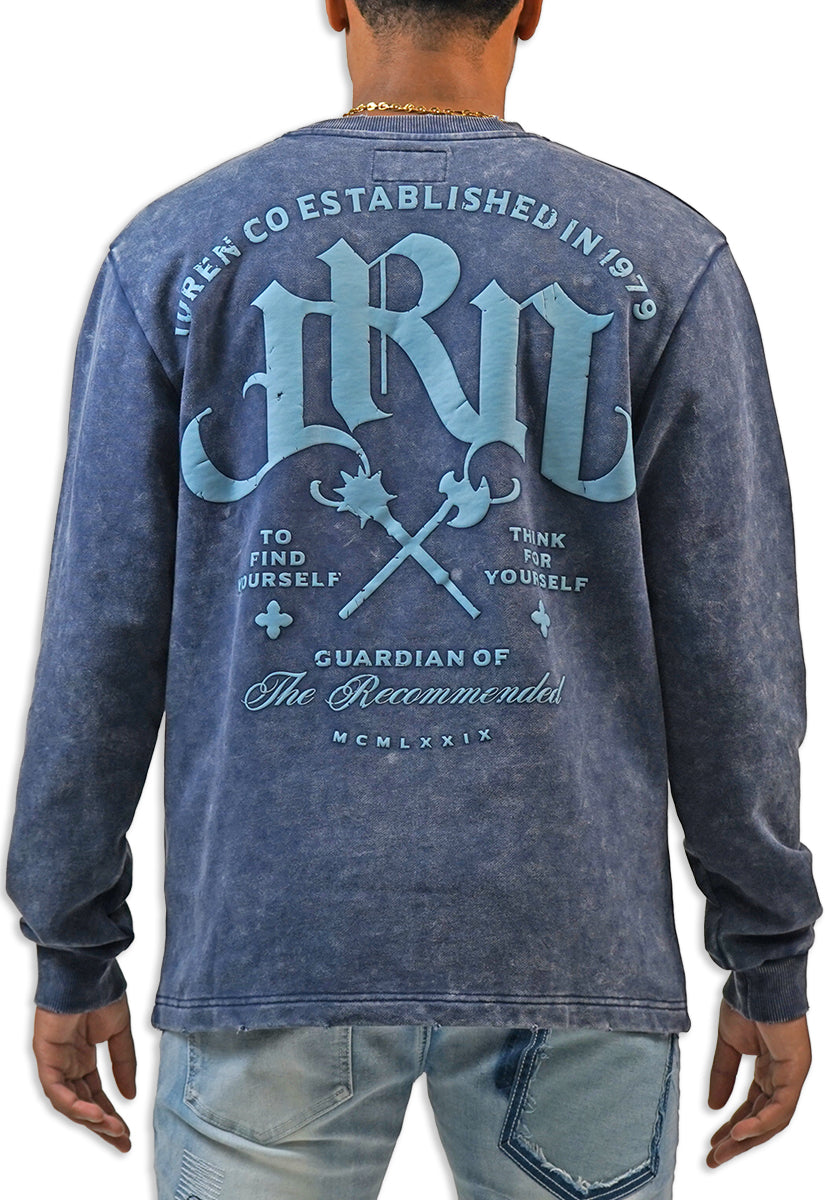 Long sleeve Blue Acid Wash Graphic Design Shirt Juren