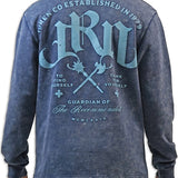 Long sleeve Blue Acid Wash Graphic Design Shirt Juren