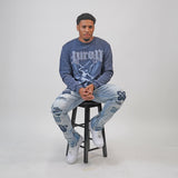 Destroy Your Demons Crewneck, Denim Jeans and Denim Hat Combo