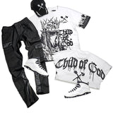 Child of God White T-Shirt, Black Denim Jeans and Leather Trucker Hat Combo (Shoes Not Included)