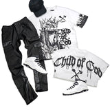 Child of God White T-Shirt, Black Denim Jeans and Leather Trucker Hat Combo (Shoes Not Included)