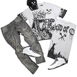 Child of God White T-Shirt, Grey Denim Jeans and Leather Trucker Hat Combo (Shoes Not Included)
