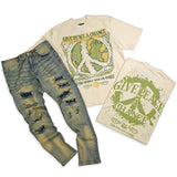 Give Peace A Chance Cream and Denim Jeans Combo
