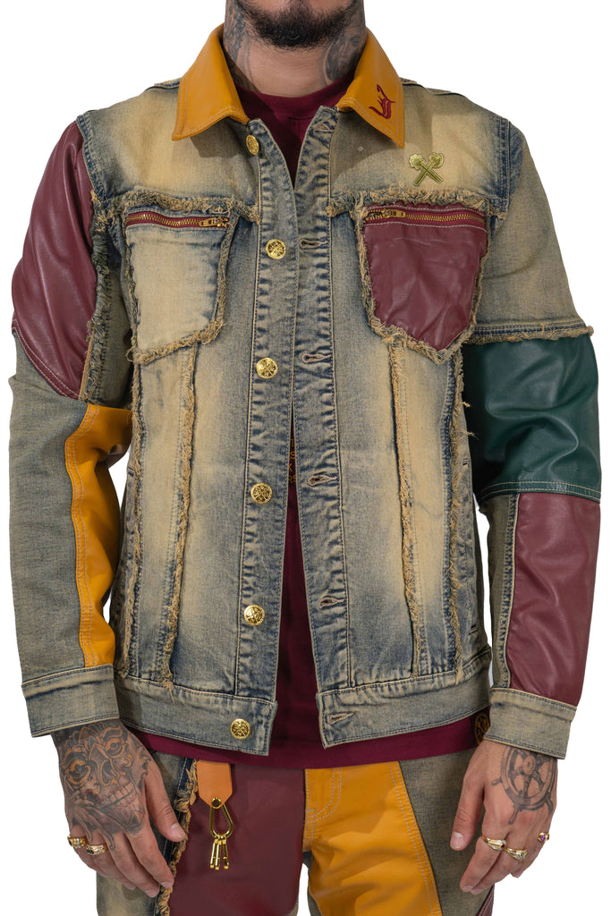 Leather patchwork cheap jacket