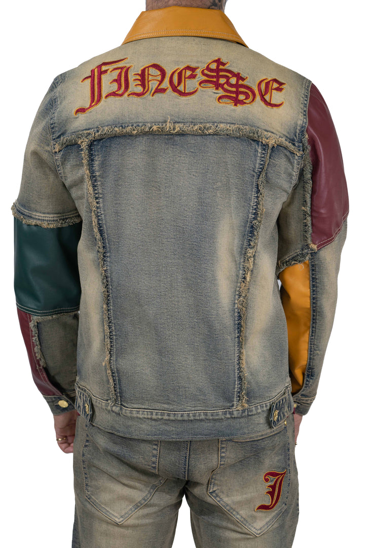 Finesse Leather Patchwork Denim Jacket
