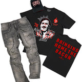 Bring It Home Black Tee, Grey Denim Jeans and Hat Combo