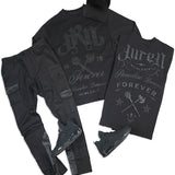 Juren Forever Black Crewneck, Jeans and Trucker Hat Combo