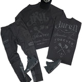 Juren Forever Black Crewneck, Jeans and Trucker Hat Combo