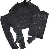 Juren Forever Black Crewneck, Jeans and Trucker Hat Combo