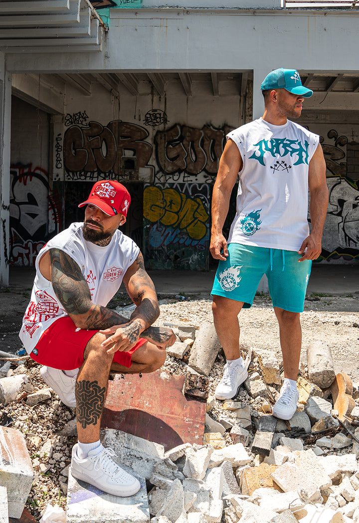 Unleash Your Potential Muscle Tee,  Raw Edge Shorts and Trucker Hat Combo