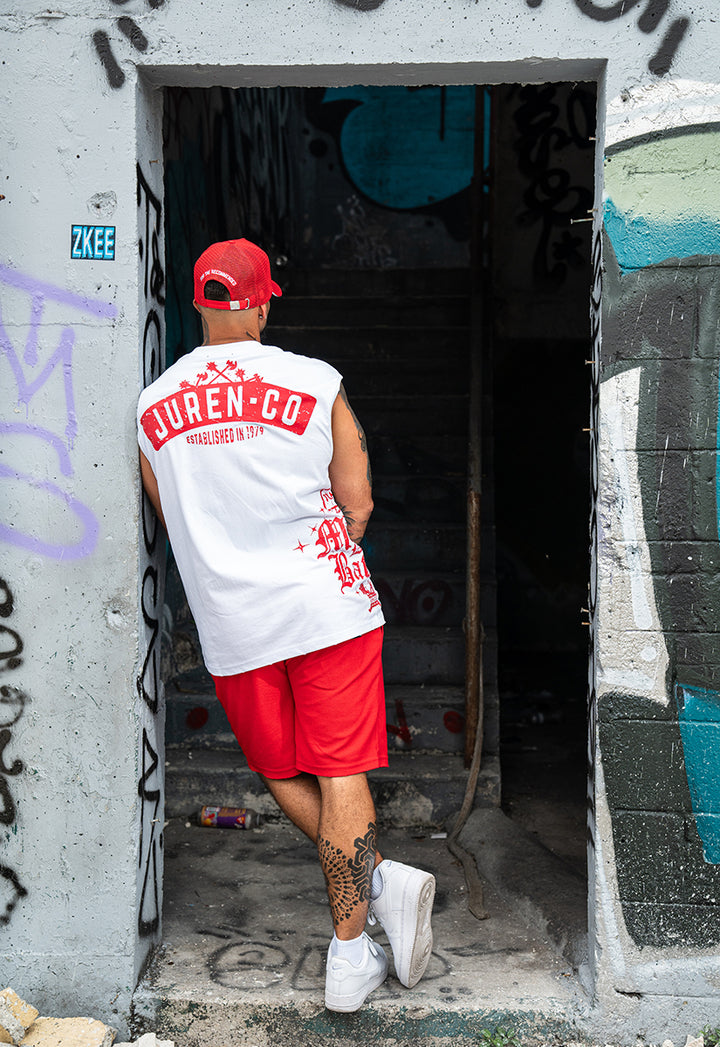 Rise Above Setbacks Muscle Tee, Established Shorts and Trucker Hat Combo