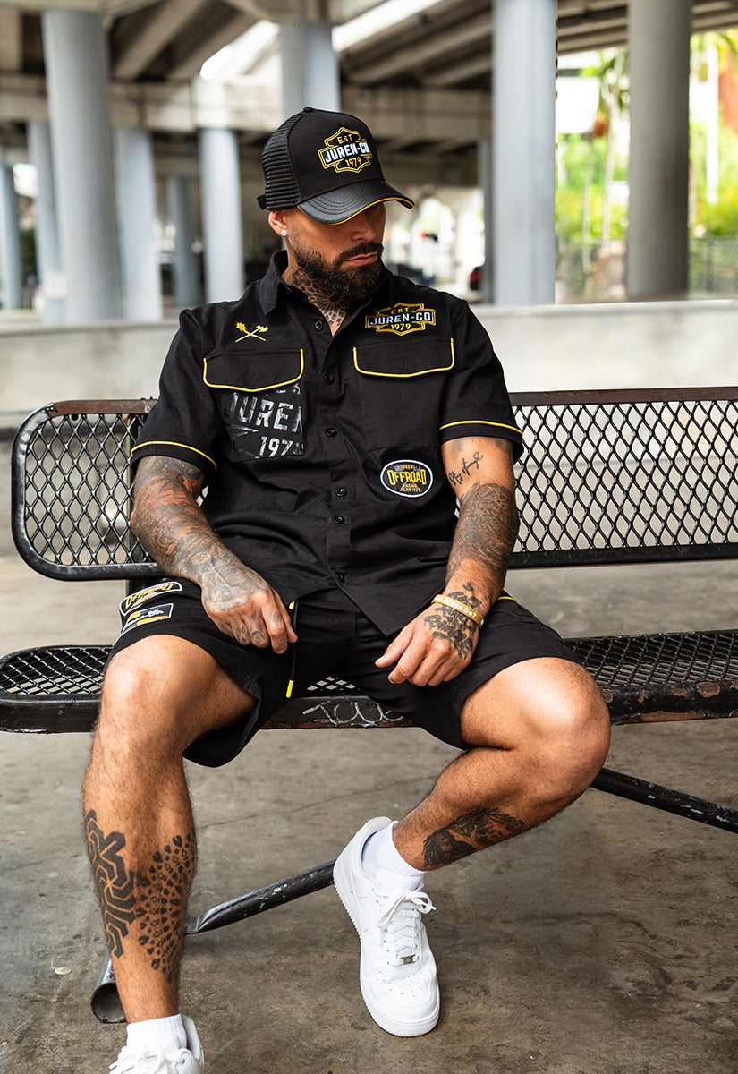 Racing Club Button Up Shirt, Shorts and Trucker Hat Combo