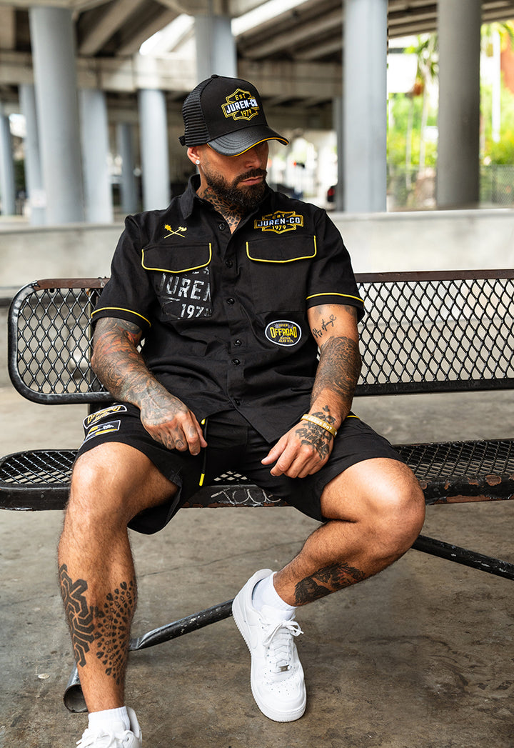 Racing Club Button Up Shirt, Shorts and Trucker Hat Combo