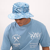 Design Dept T-Shirt Frost Blue, AOP  Silk Shorts and Bucket Hat Combo