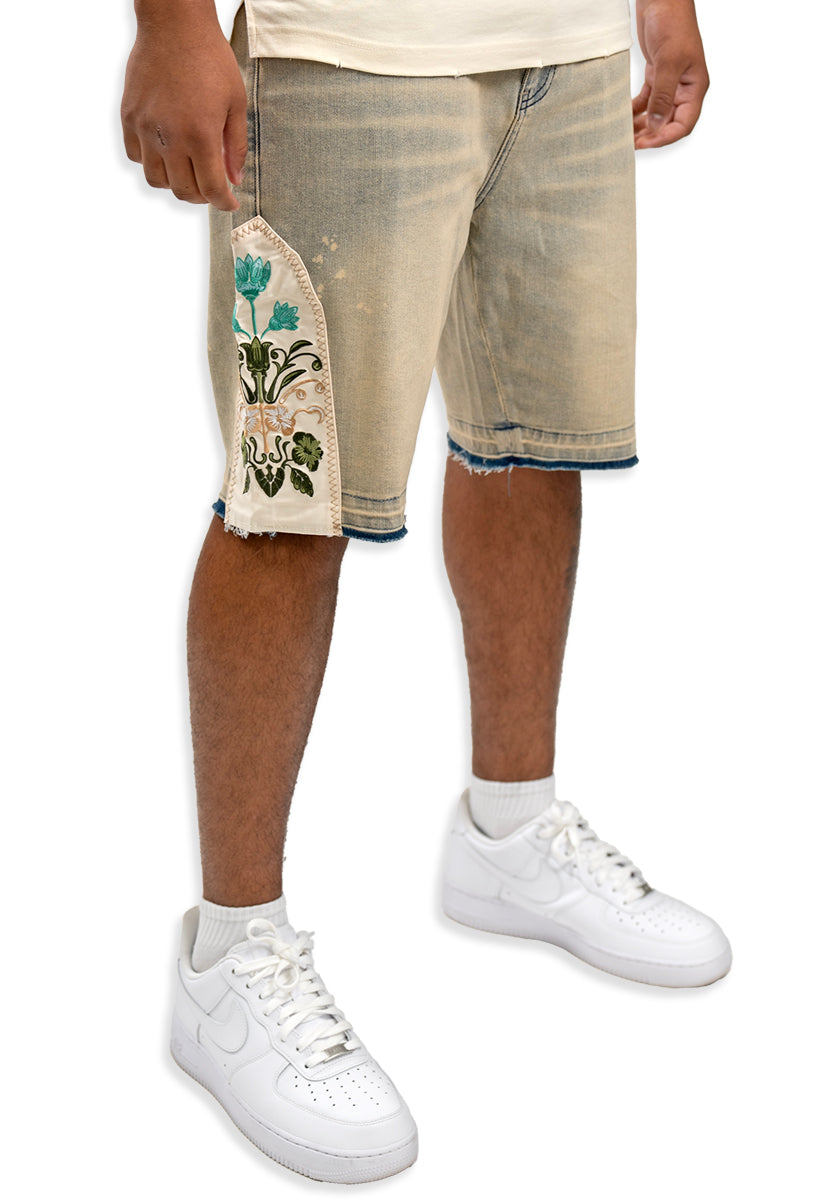 JACQUARD PATCHWORK DENIM SHORT