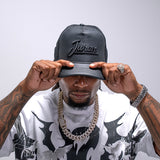 Free Your Mind White T-Shirt, Grey Denim Jeans and Leather Trucker Hat Combo (Shoes Not Included)