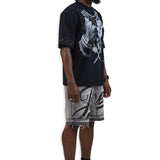 Pressure Makes Kings Black Shirt - Rhinestones, Grey Denim Shorts and Trucker Hat Combo