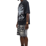 Born to Burn Washed Black Shirt - Rhinestones, Grey Denim Jeans and Trucker Hat Combo