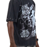 Born to Burn Washed Black Shirt - Rhinestones