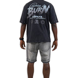 Born to Burn Washed Black Shirt - Rhinestones, Grey Denim Jeans and Trucker Hat Combo