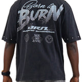 Born to Burn Washed Black Shirt - Rhinestones