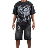 Born to Burn Washed Black Shirt - Rhinestones, Denim Jeans and Trucker Hat Combo