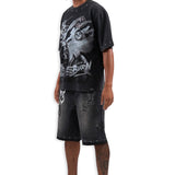 Born to Burn Washed Black Shirt - Rhinestones, Denim Jeans and Trucker Hat Combo