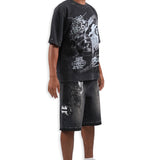 Born to Burn Washed Black Shirt - Rhinestones, Denim Jeans and Trucker Hat Combo