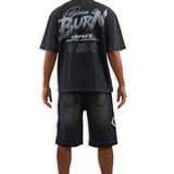 Born to Burn Washed Black Shirt - Rhinestones, Denim Jeans and Trucker Hat Combo