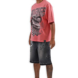 Challenge Yourself Pink Shirt - Rhinestones, Black Denim Shorts and Trucker Hat Combo