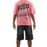 Challenge Yourself Pink Shirt - Rhinestones, Black Denim Shorts and Trucker Hat Combo