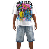 In The Trenches Shirt - Rhinestones, Denim Shorts and Trucker Hat Combo