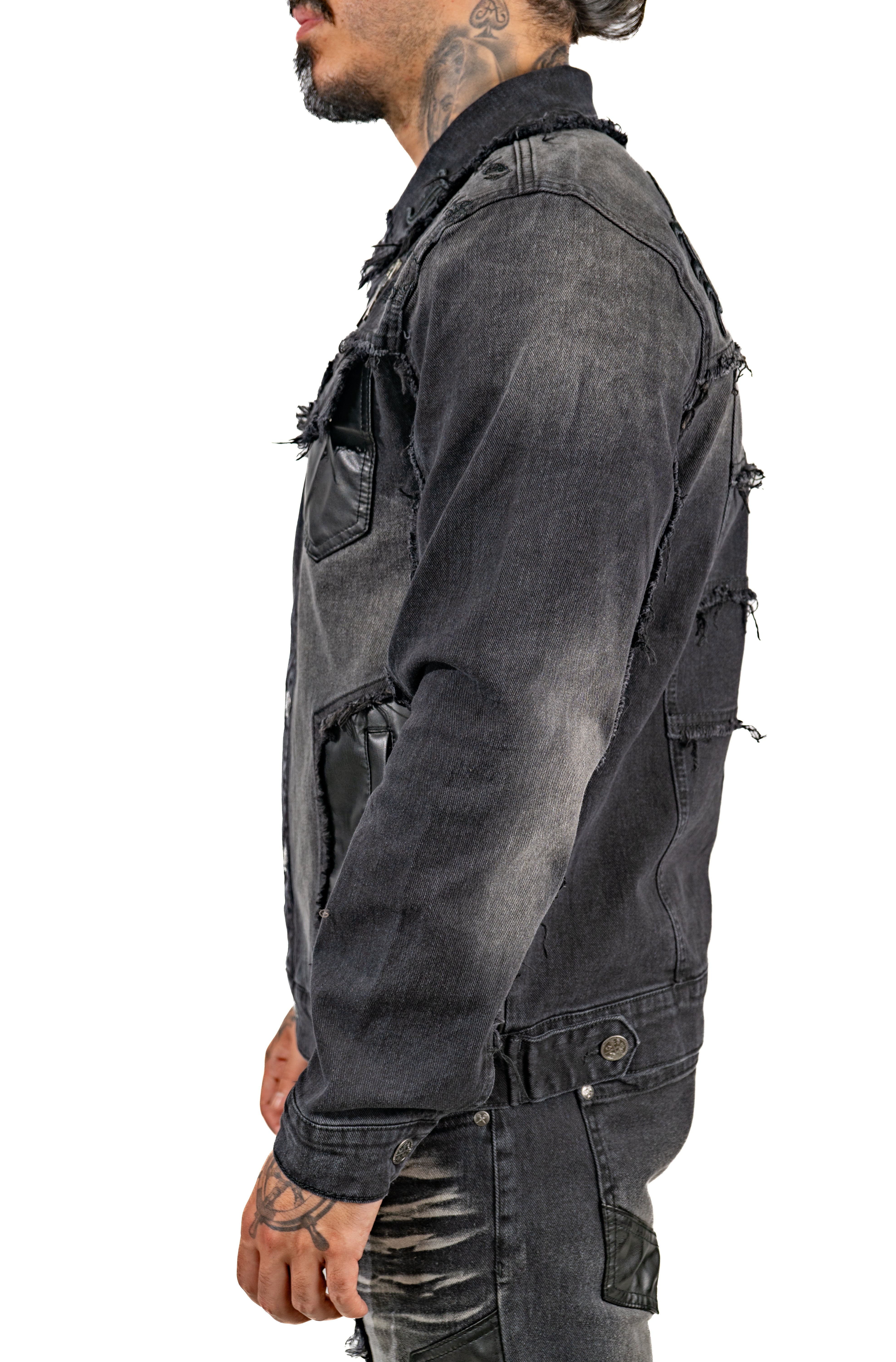 Black ripped denim jacket fashion mens